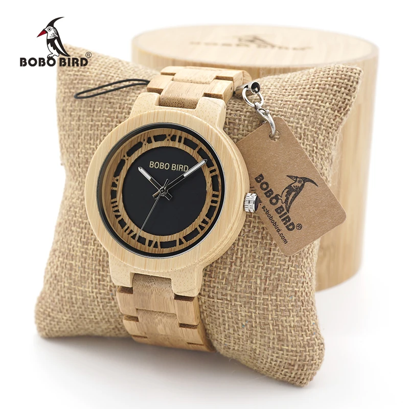 BOBO BIRD Wooden watches men Handmade Round Vintage Bamboo Analog Unique Quartz Wristwatch Dress watch In Wood Box