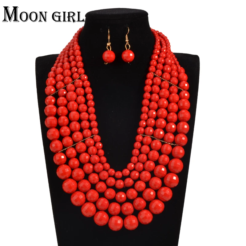 

2017 Hot selling uk 2 color Nigerian Wedding bridal African Beads Jewelry Set statement big Necklace / Earrings for women