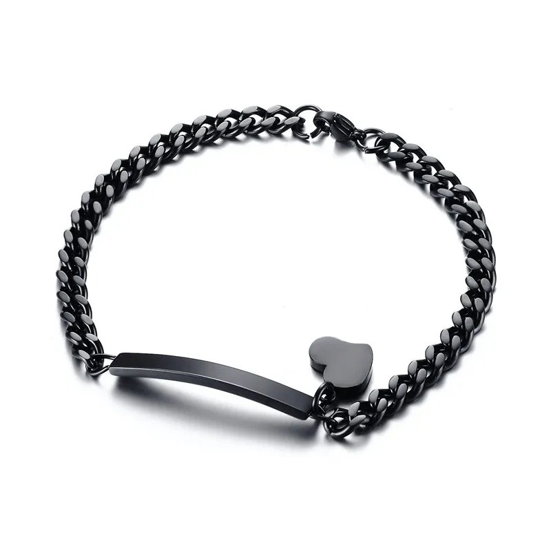 Vnox Мода ID Сердце браслет для Для женщин Нержавеющая сталь металл обеспечить DIY выгравировать Услуги - Окраска металла: basis black color