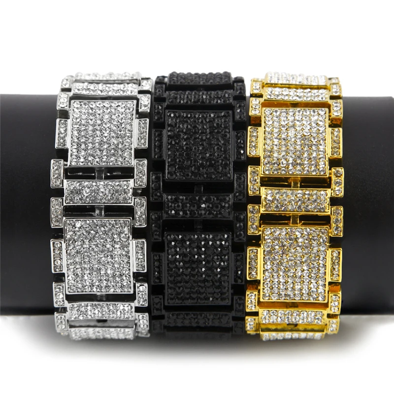 

Hip Hop Bracelet Men's Luxury Simulated AAA Rhinestones Fashion Charm Bracelet Fashion Iced Out Gold Color Bling Bling Jewelry