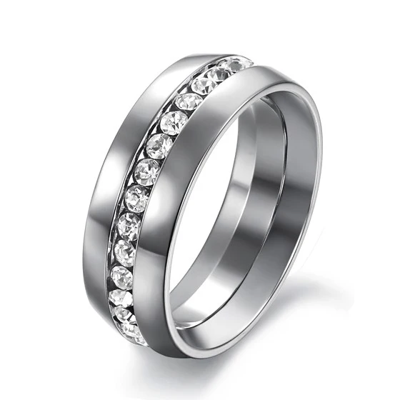 

MMS Romantic Golden/silver Stainless Steel Ring Men Filled White Crystal CZ Rings For Men Wedding Rings
