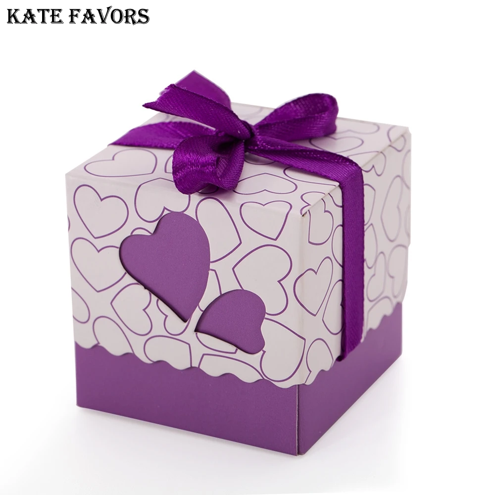 

100pcs Laser Cut Heart Candy Chocolate Gift Boxes Wedding Party Favour Purple
