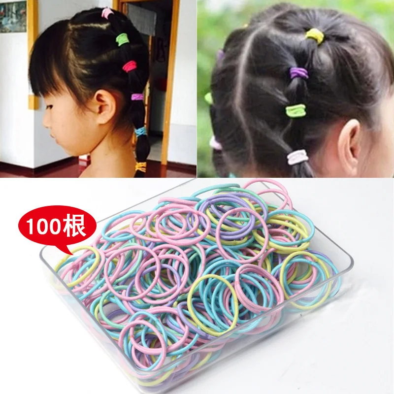 

New 100PCS/Lot Girls Candy Colors Nylon 3CM Rubber Bands Children Baby Elastic Hair Bands Ponytail Holder Kids Hair Accessories