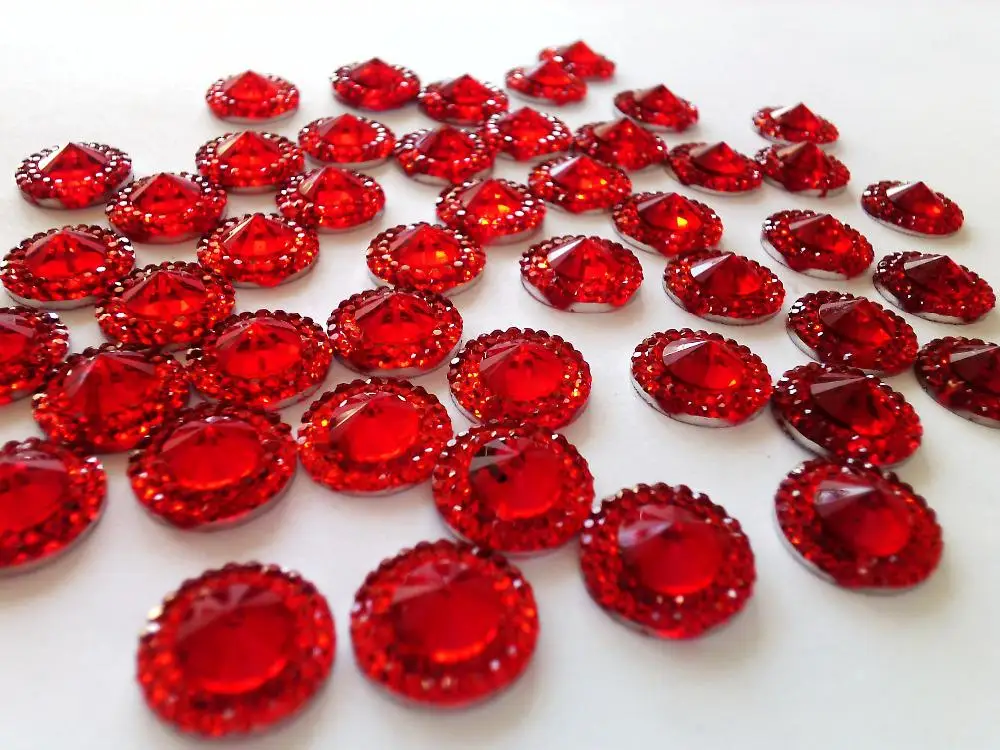 Red colour sew on rhinestones 12 mm flatback Round shape crystal strass
