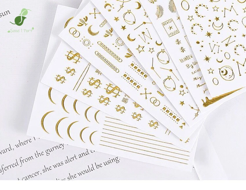 Sune l Port 1pc Gold Star sticker 3D Nail Art Decals Adhesive Glitter Moon Design Decal For Nails Decoration Manicure Nail Art