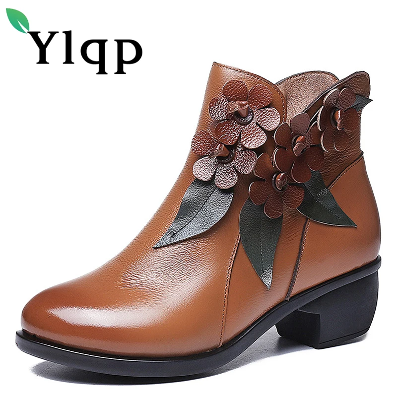 

Ylqp Women Boots 2018 New Autumn and Winter Handmade Folk Women's Shoes Real Genuine Leather Cotton Warm Boots Comfortable Shoes