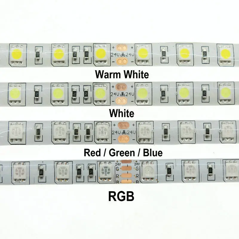 5050 гибкий светодиодный светильник RGB белый светодиодный светильник лента красный зеленый синий белый теплый белый DC5V 12 в 24 В 5 метров/рулон