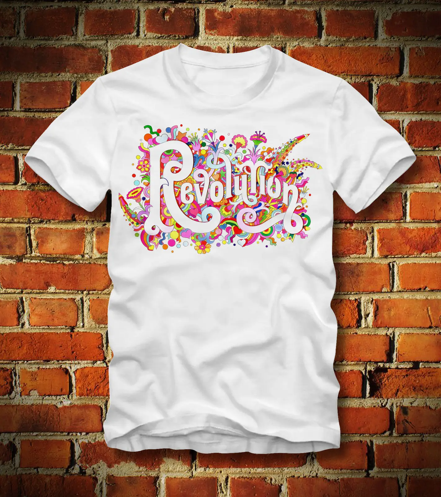Футболка REVOLUTION 60s 70s WOODSTOCK GROOVY HIPPIE FLOWER POWER LOVECartoon Мужская Унисекс Новая модная