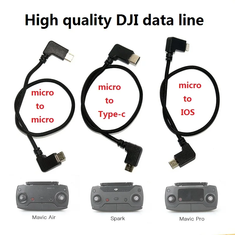 

high quality data Cable For DJI Spark/MAVIC Pro/Mavic 2 Air Control Micro USB to Lighting/type C/Micro USB line for IOS android
