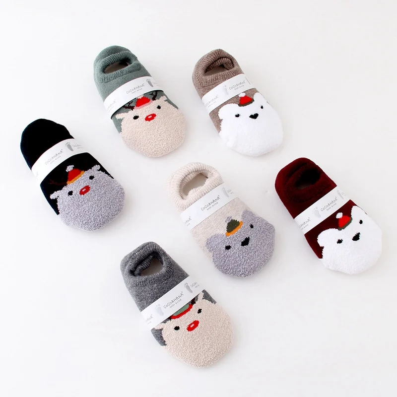 winter socks cartoon Christmas baby socks newborn boys girls home socks cotton thickening toddler New Year gift 0-5Y
