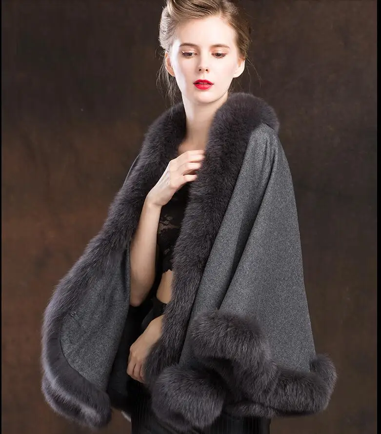 Cape Réel Fourrure Nuptiale Partie grey red Khalli Hiver De Élégant Garniture black Poncho Cachemire Femmes Mariage Renard Véritable qtx8tOgU
