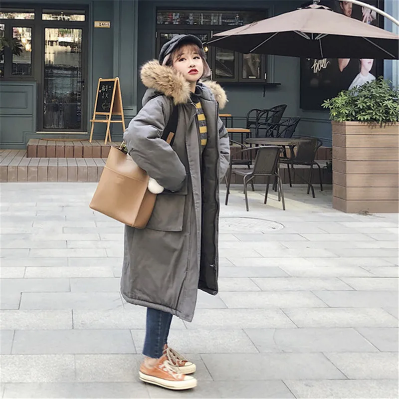 Long Winter Jacket For Women Wild Down Parkas Korean Hooded Cotton Coats Loose BF Thick Cotton Jacket Winter Womens Jacket Coat - Цвет: gray