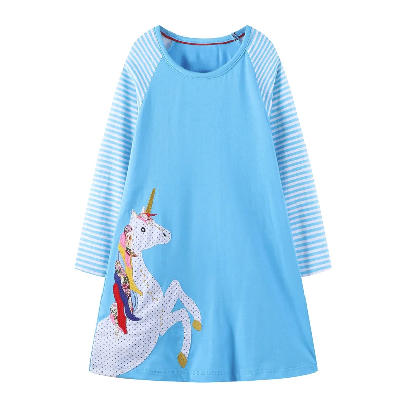 VIKITA/платье для девочек; платья с рисунком единорога для маленьких девочек; платья в полоску с длинными рукавами для девочек; одежда для детей; Fille; платье в европейском стиле