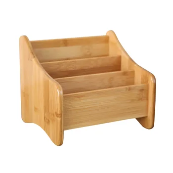 

Bamboo Remote Control Storage Box Three Grids Multi-Function Desk Remote Control Holder Cosmetic Organizer for Home Office