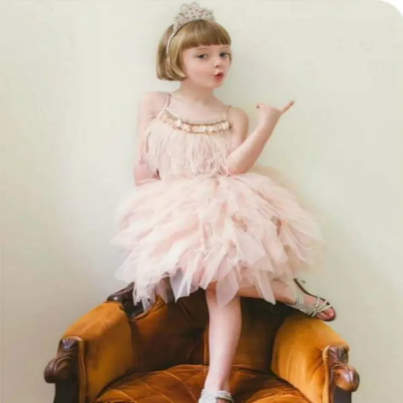 Summer Princess Dresses for Girls Tutu Swan Feather Drill Sequin Birthday Wedding Party Girl Dress Kids Costume Christma Vestido Summer Princess Dresses for Girls Tutu Swan Feather Drill Sequin Birthday Wedding Party Girl Dress Kids Costume Christma Vestido