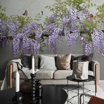 

Living Room Bedroom Wall Papers 3D Purple Flower Wall Painting Nature Photo Wall Paper Murals Self Adhesive Vinyl/Silk Wallpaper