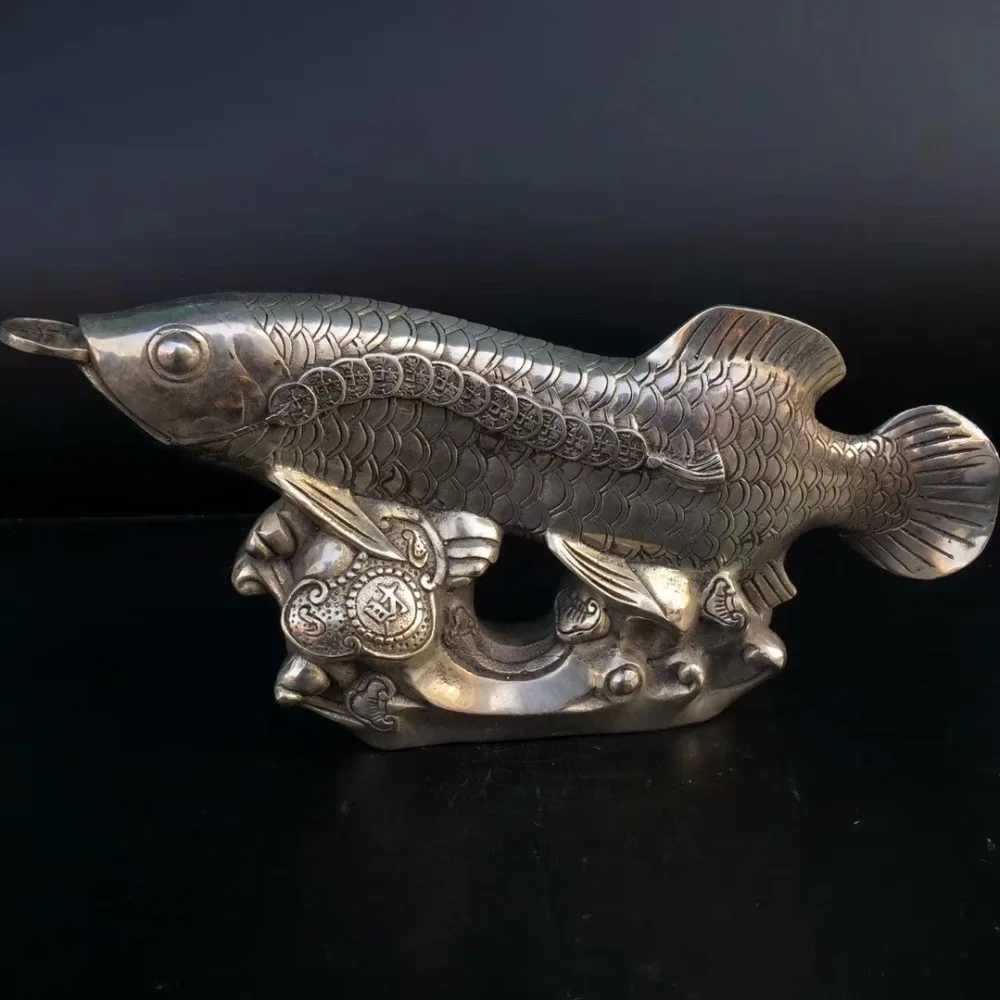 

Collection tibet silver Money Fish statue,Home/office desk decoration Feng shui fish sculpture Metal crafts