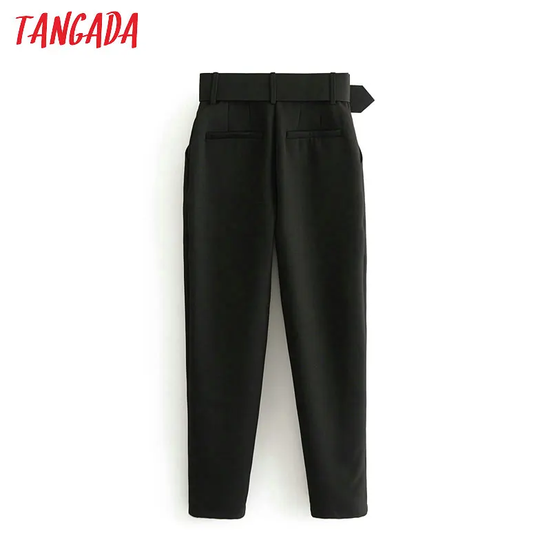  Tangada black suit pants woman high waist pants sashes pockets office ladies pants fashion middle a