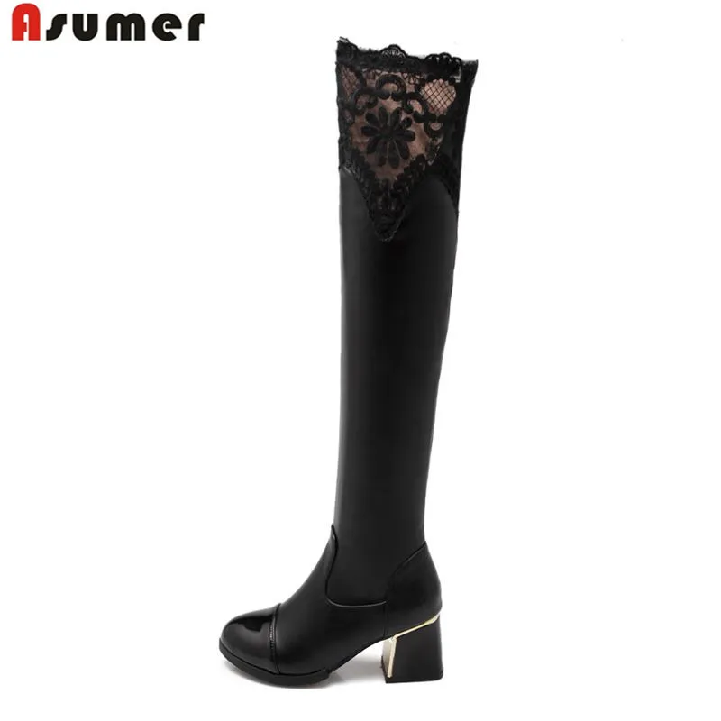 

ASUMER 2020 new fashion over the knee high boots thick high heels round toe autumn winter boots women motorcycle boots shoes