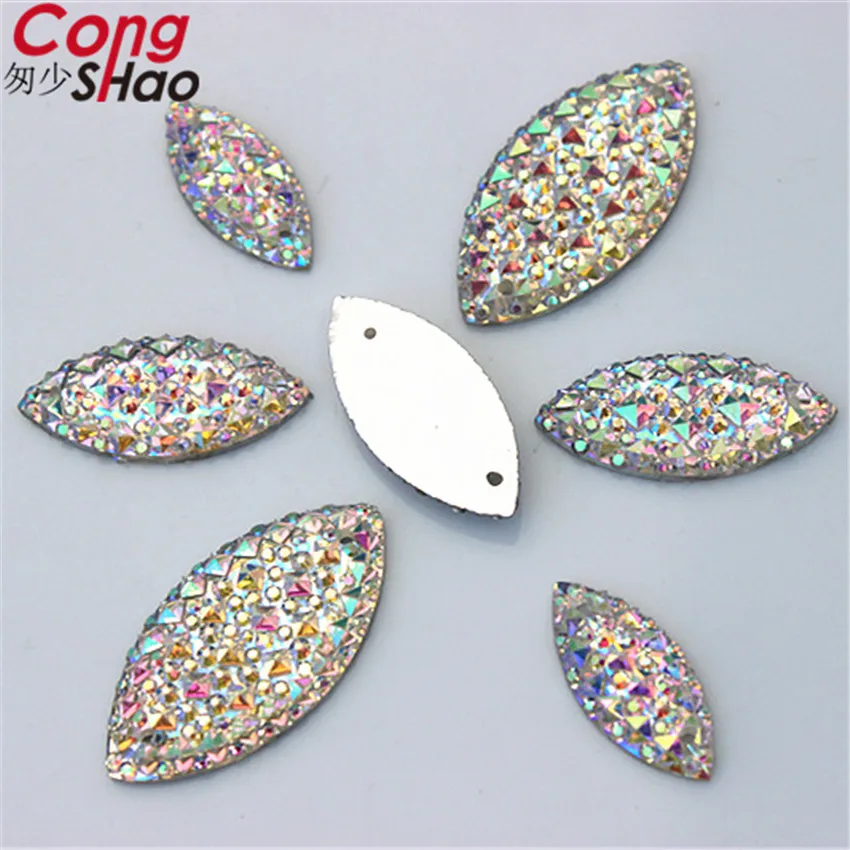 

Cong Shao 9*20/11*24/15*29mm AB Clear Flatback Horse Eye sewing 2 Hole costume Button stones crystals Resin Rhinestone trim YB42
