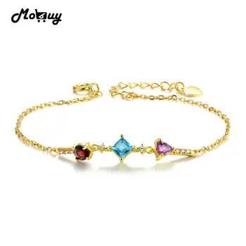 

MoBuy MBHI027 Gemstone Amethyst Topaz Garnet Chain Bracelet & Bangle 925 Sterling Silver Gold Plated Fine Jewelry For Wedding