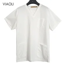 Женский твердый скраб-топ с v-образным вырезом хлопок печать хирургическая медицинская Униформа больница Спецодежда для медсестер Топы для женщин и мужчин