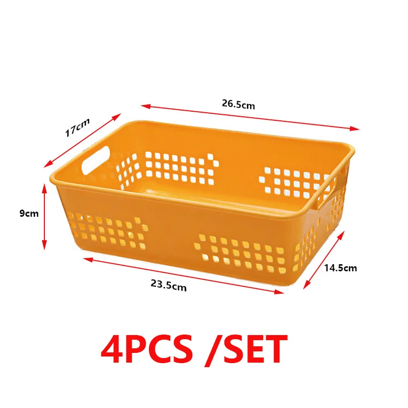 4 шт. утолщенная пластиковая кухонная корзинка для хранения фруктов прямоугольные настольные коробки для хранения файлов корзины для игрушек - Цвет: Оранжевый