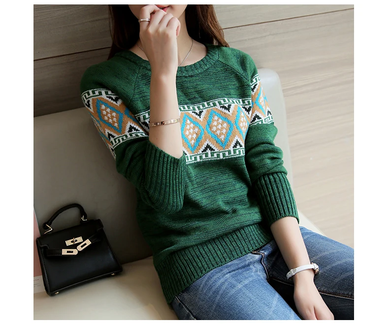 Женские вязаные свитера и пуловеры в винтажном стиле на осень и зиму с круглым вырезом