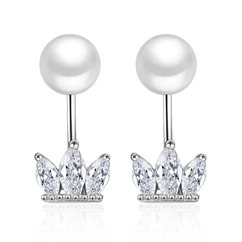 

100% 925 sterling silver fashion shiny crystal imitation pearl flower ladies`stud earrings jewelry women female Anti allergy