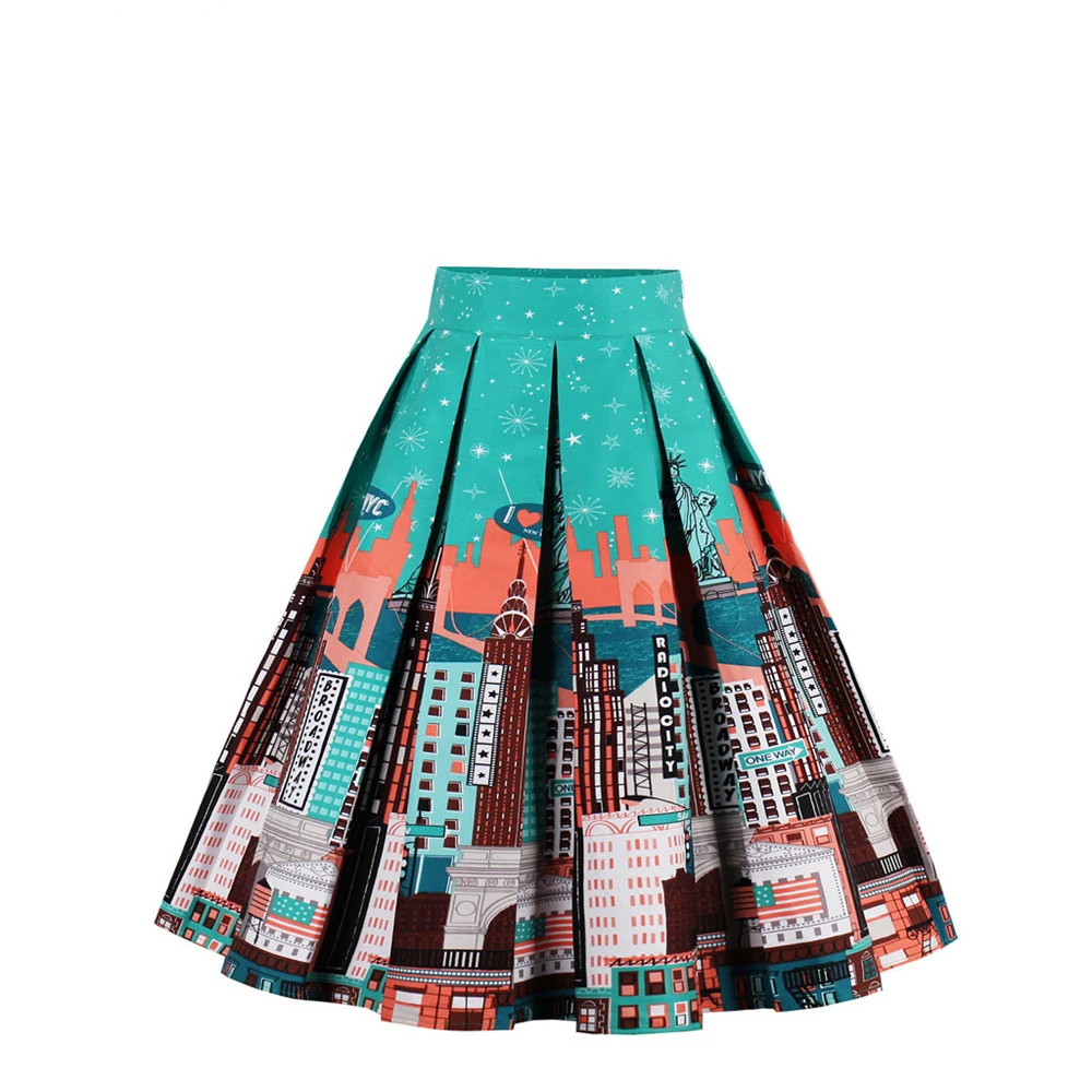 

Women Summer Floral Print 60s Vintage Skirts A Line Cotton High Waist Retro Skirts Fashion Casual Office Feminino Skirts