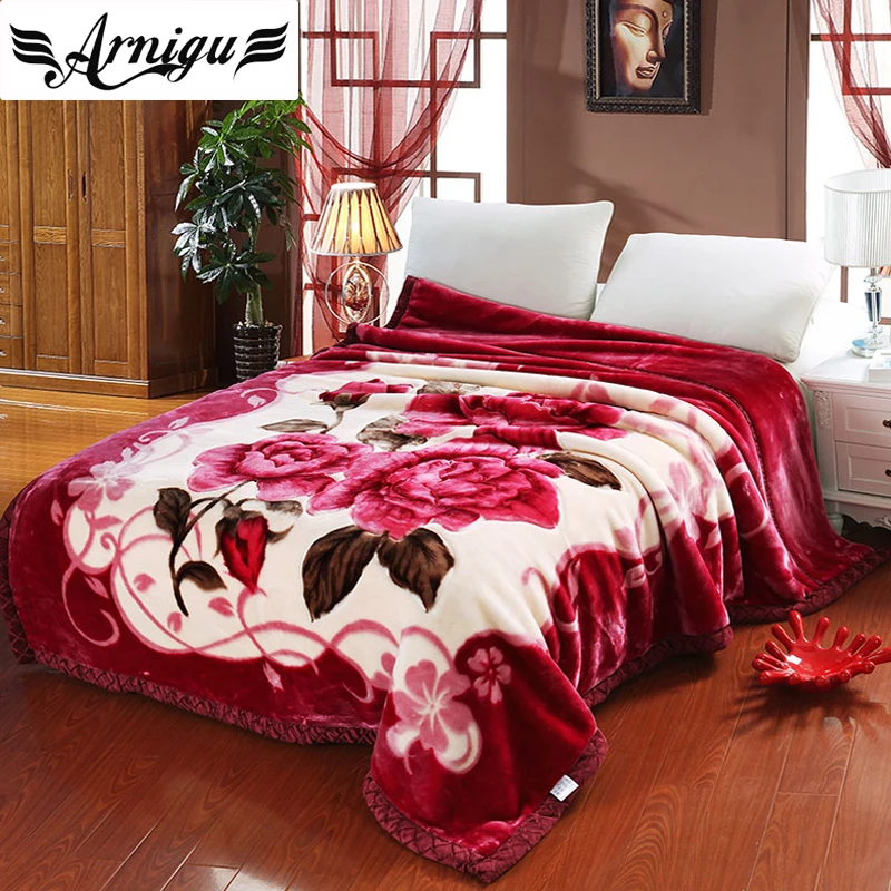 ARNIGU red rose Thick Blankets Twin Full Queen size double face thicken