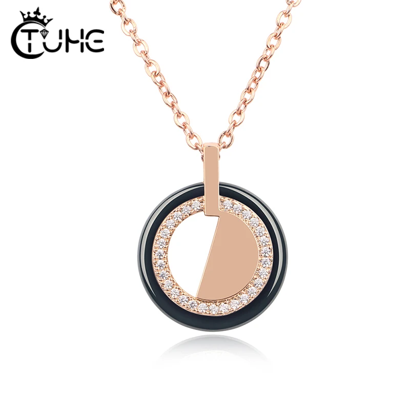 

Fashion Gold Crystal Women Pendant Necklace Jewelry Geometric Crystal Statement Ceramic Necklace Made By Healthy Ceramic Gift