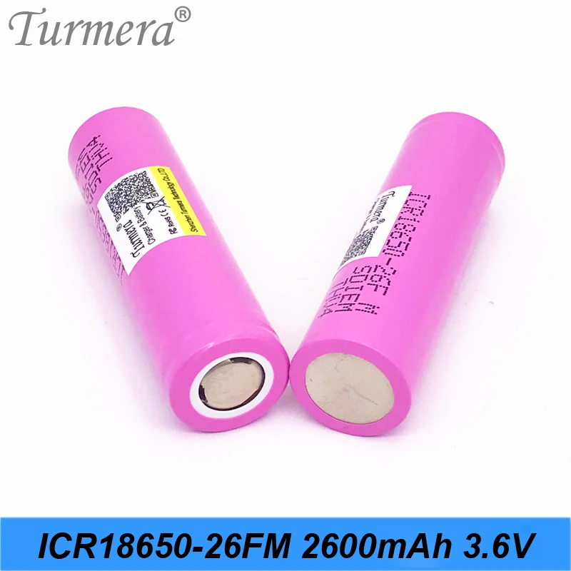 3.7V 2600mAh Turmera 18650 rechargeable li-ion Battery For ICR18650-26F pk for samsung 26F 2600mah battery 06