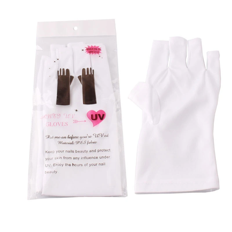 1 пара белых перчаток для ногтей с защитой от УФ-лучей, перчатки для маникюра без пальцев, инструменты для дизайна ногтей, СВЕТОДИОДНЫЙ УФ-лампа для сушки ногтей, защита от излучения