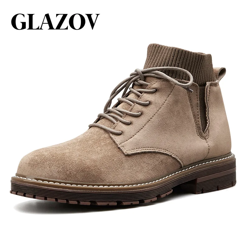 

GLAZOV Winter New Men's Sock Boots Men Flock Ankle Boots Lace-up Casual Men Shoes Martin Boot For Male Botas hombre Size 39-44