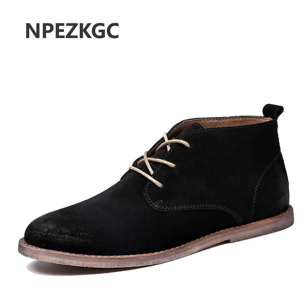 

NPEZKGC Genuine Leather Men Boots Autumn Winter Ankle Boots Fashion Footwear Lace Up Shoes Men High Quality Vintage Men Shoes