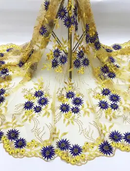 

J-6207 embroiderd lace fabric with beads beautiful Nigerian sequins lace fabric for party dress
