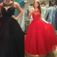 Oucui ประดับด้วยลูกปัดภาพลวงตากลับสีขาว Tulle Prom Dresses 2019 Ball Gown Plus ขนาดงานแต่งงานชุด OL102830C Vestidos Elegantes