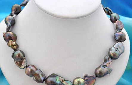 

xiuli 003522 Rare 18" baroque black keshi reborn pearl necklace