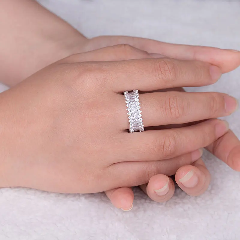 COLORFISH Настоящее серебро 925 пробы обручальное кольцо для женщин круглой прямоугольной формы камень серебро юбилей Вечность Группа