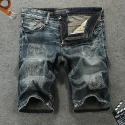 Итальянский Стиль модные Для мужчин джинсы шорты Одежда высшего качества Slim Fit Короткие Рваные джинсы летние по колено 100% хлопок Джинсовые