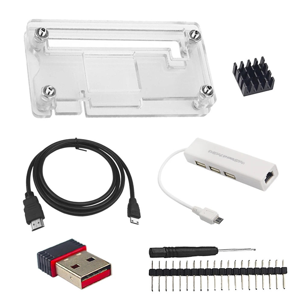 

Elisona Heatsink HDMI to HDMI Cable Case Wifi USB Dongle Card Network Adapter Bundle Kit Set for raspberry Pi Zero 1.3 Version