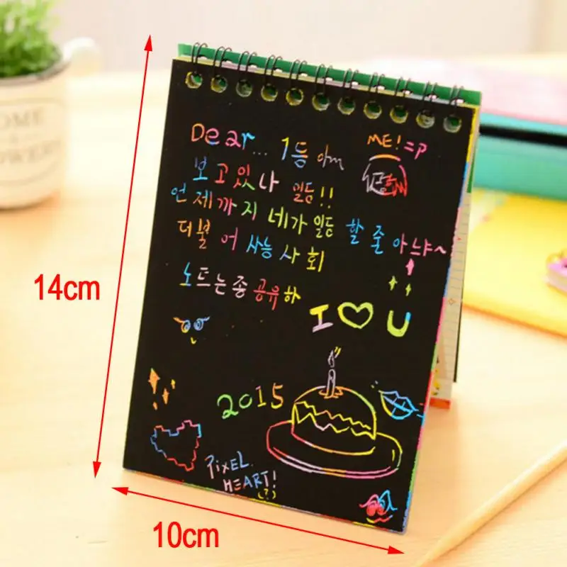 

10*14cm Large Magic Color Rainbow Scratch Paper Note book Black DIY Drawing Toys Scraping Painting Kid Doodle