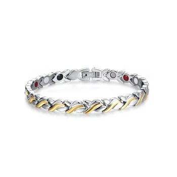 

Fashion Women's 316L Stainless Steel Magnetic Health Bracelets Silver-Gold Color Cross Stripe Bracelet Health Benefits Gift