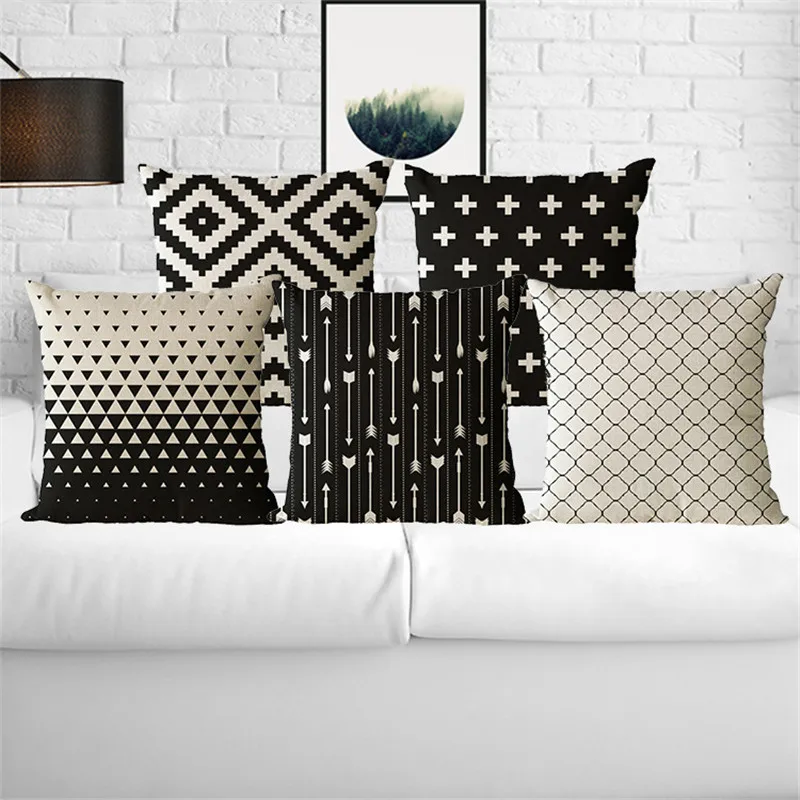 Vintage Simple Cotton Linen Pillowcase Cover Chair Waist and Seat Square Black white Geometry Cushion Home Decorative | Дом и сад