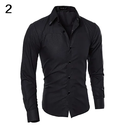 Мужская модная темно-полосатая деловая приталенная повседневная одежда с длинным рукавом, Однотонная рубашка для любого случая для мужчин - Цвет: Черный
