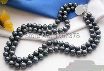 

bjc 000201 AA++ 2ROW 10-11mm BLACK ROUND FW PEARL NECKLACE