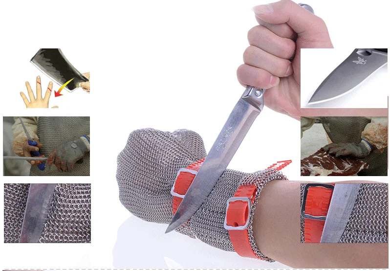 

Hongcho brand 8cm Long cuff metal gloves for butchers best butcher glove stainless steel cutting glove