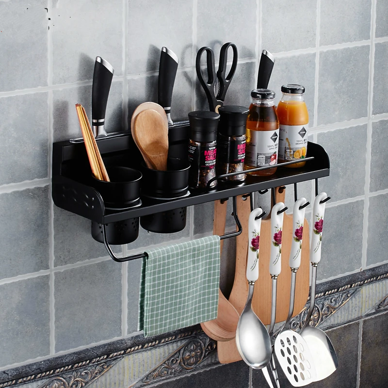 Black Kitchen Shelf 304 Stainless Steel Kitchen Pendant Seasoning Rack