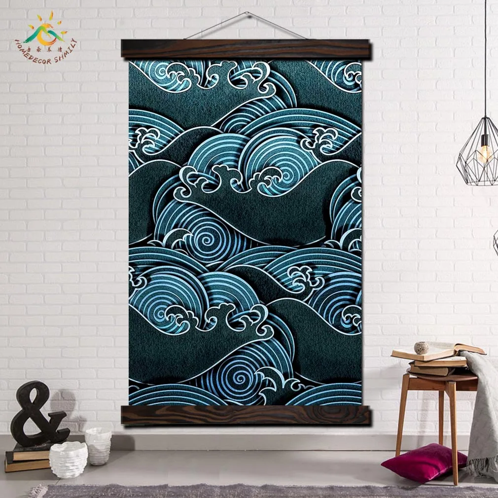 

Abstract Ocean Wave Modern Canvas Art Prints Poster Wall Painting Scroll Painting Artwork Wall Art Pictures Home Decoration